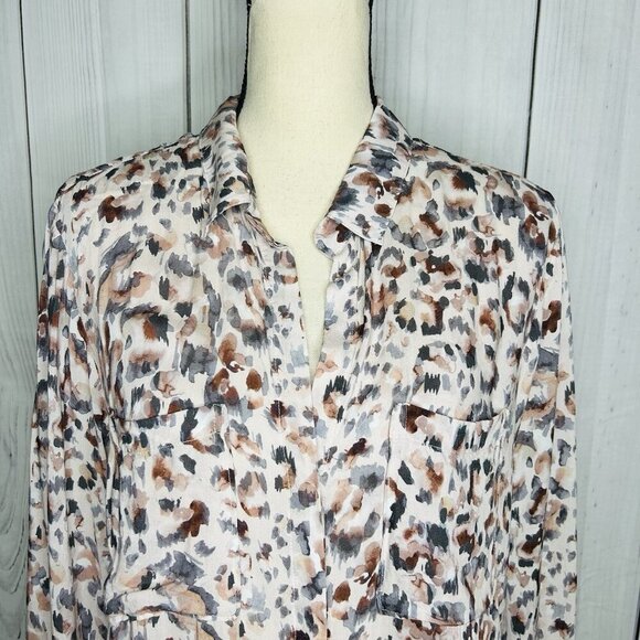 Bella Dahl Revolve Button Down Abstract Print Long Sleeve Shirt Hi-Low Sz L - Picture 2 of 9